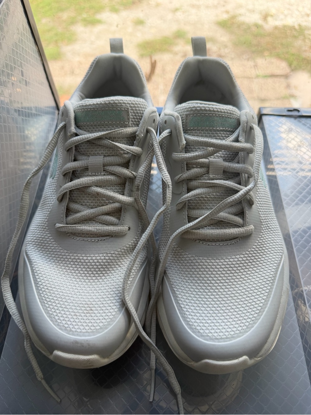 Skechers Women’s Light Grey Mesh Lace-Up Shoes